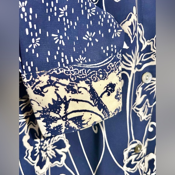 Koos Of Course Button Up Long Sleeve Tunic Top Navy Blue White Womens M - Picture 4 of 6